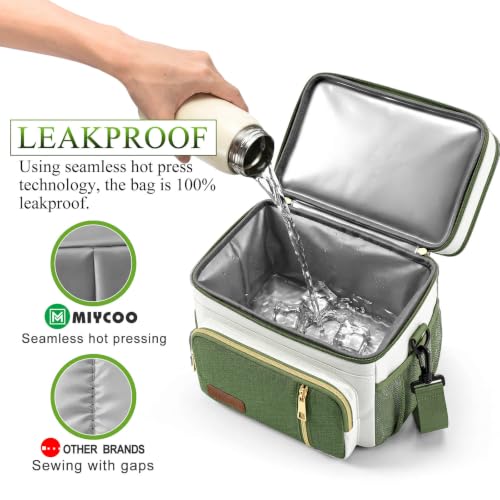 Image of MIYCOO Lunch Bag & Lunch Box for Women Men - Double Deck Leakproof Insulated Soft Large Adult Camping Cooler Bag for Work, Beach, Picnic, Travel (Green White, 15L)