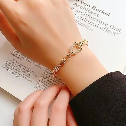 Gold Plated Link Bracelet with Cubic Zirconia for Women Trendy Adjustable Simple Chain Bracelets Dainty Jewelry Gift for Women4