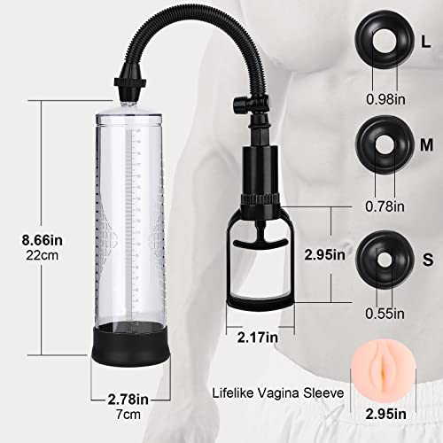 Live4Cool Vacuum Penis Pump Strengthen Manual Penis Enlarger Booster Extender Device For Men Penis Massage Care Male Sex Toy With 1Pcs Lifelike Vagina Sleeve, 3Pcs Suction Sleeves In 3 Sizes #TOP3