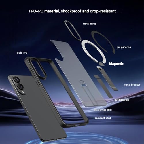 Image of DIZORO Compatible with Samsung S25 Edge 5g Case with Magsafe Included 3 Kick Stand Mode Military-Grade Drop Protection & Hard PC Back Cover Slim Matte Feel Anti-Scratch Shockproof Phone Case,Black
