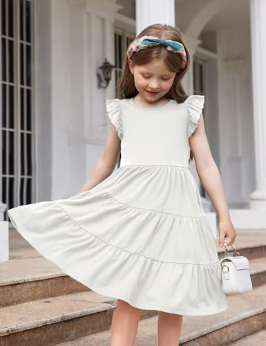 Arshiner Toddler Dress Girls Summer Ruffle Sleeve Tiered Swing Midi Casual Sundress with Pockets3