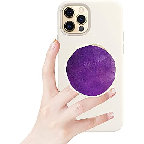 MAYIWO Crystal Phone Grip Holder - Mobile Phone Grip Gemstone Natural Stone Crystal Phone Grip Irregular Shape Design with Golden Trimmed Edges for Cell Phone and Tablets (Crystal Phone Grip Purple) Cover