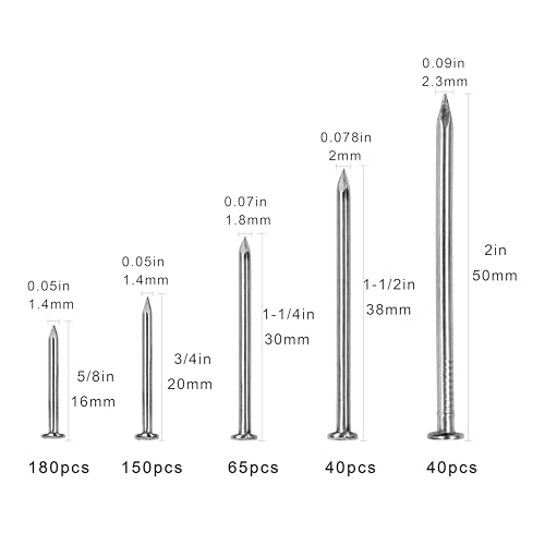 475pcs 304 Stainless Steel Assortment Nails Kit,Picture Hanging Nails,Wall Nails Kit,6 Sizes - Image 2
