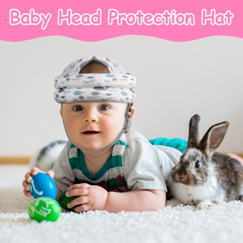 Vicloon Baby Head Protector, Adjustable Infant Safety Helmet & Walking Baby Helmet, Protection Safety Pads for Baby Learning Walking Crawling (White Whale) - Image 4