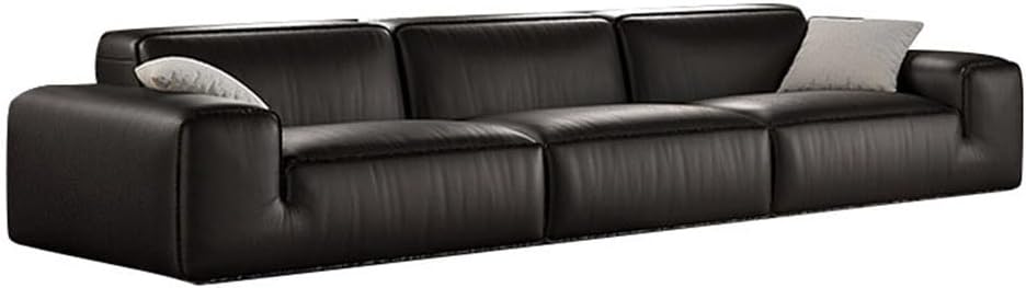 Italian Wood Skeleton Minimalist Sofa Black Straight Villa Tofu Block Large Flat Living Room(310 * 120 * 75CM)