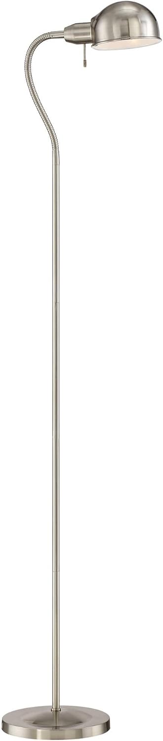 360 Lighting Ridley Modern Task Floor Lamp Standing with USB Charging Port 61" Tall Satin Nickel Metal Dome Shade Adjustable Gooseneck Arm for Living Room Reading House Bedroom Home Office