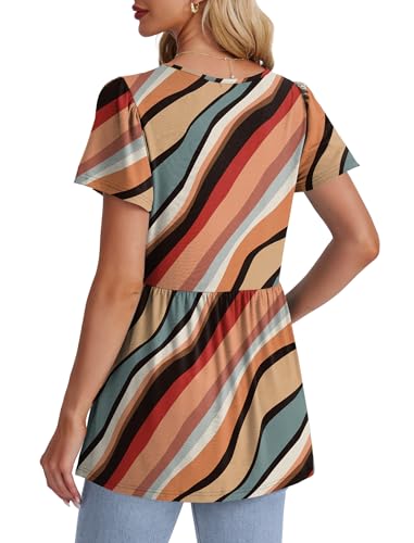 Image of OFEEFAN Womens Summer Tops Babydoll Short Sleeve Shirts Puff Sleeve Peplum Tops V Neck T Shirts