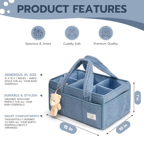 Image of Baby Diaper Caddy Organizer with Handle, Boy & Girl Shower Gift Basket, Portable Diaper Storage Basket Bin for Wipes, Newborn Baby Essentials Registry Search Must Haves, Car Caddy Organizer
