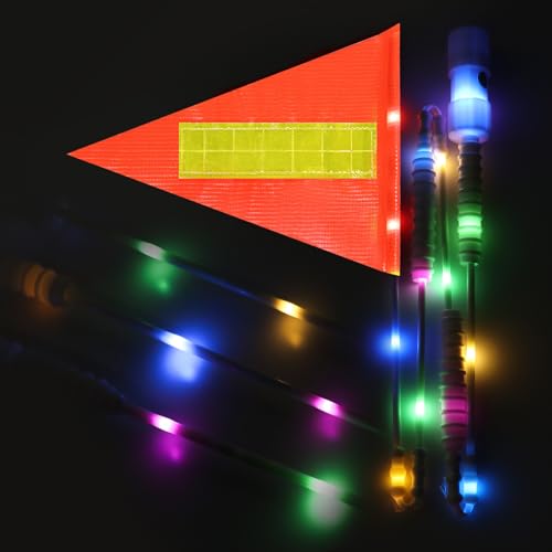 LED Bike Safety Flag with Lighted Fiberglass Pole, Orange