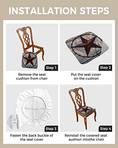 Farm Country Star On Wooden Door Dining Chair Seat Cover Set Of 4,Stretch Fitted Chairs Protector Covers Rural Wood Barn Seat Cushion Slipcover For Kitchen,Hotel,Restaurant #TOP3