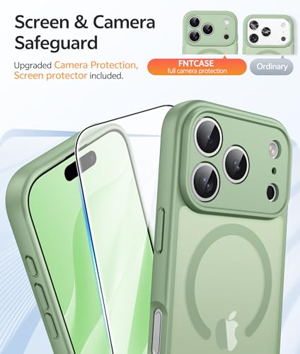 Image of FNTCASE for iPhone 17 Pro Case: [Compatible with Magsafe] Translucent Matte Cases with [Full Camera Protection] [Screen Protector] Military Grade Shockproof Protective Phone Cover - Light Moss
