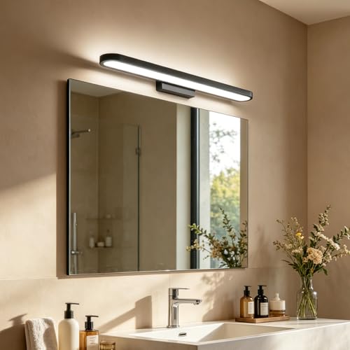 Aplique de pared baño LED de 40cm en aluminio negro con luz blanca moderna para espejo e interior