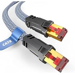 Snowkids Cat 8 Ethernet Cable 15 FT, High Speed [Ethernet Internet LAN Network] Braided Cord, 40Gbps 2000Mhz Supports Cat7 Cat6 Cat5e Cat5, Flat Heavy Duty Patch Cord RJ45 Connector for Gaming, Router