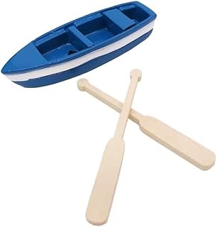 Mini Rowboat Mini Tiny Wooden Boat with Oars for Fairy Garden Kits for DIY Fairy Garden Dollhouse Decoration, Canoe Model Figurines Miniature Dollhouse Boat with Oars Accessories