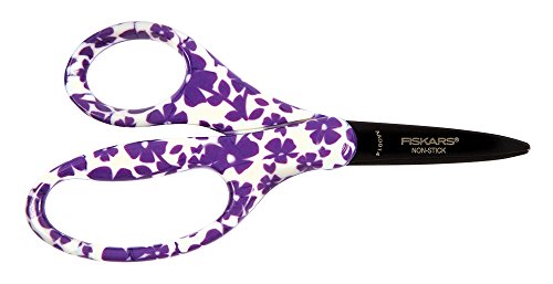 Fiskars 5 Inch Decorated Non-Stick Kids Scissors Pointed, Purple Floral
