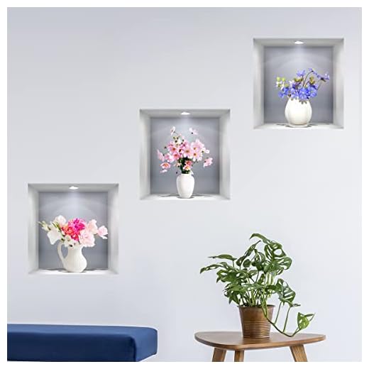 CNUSER 3D Vase Wall Stickers White Vases Daisy Flower Wall Decal DIY Rose Floral Wall Decor Removable Waterproof Wall Art for Yoga Bedroom Living Room Offices Home Decoration (Vase Daisy)