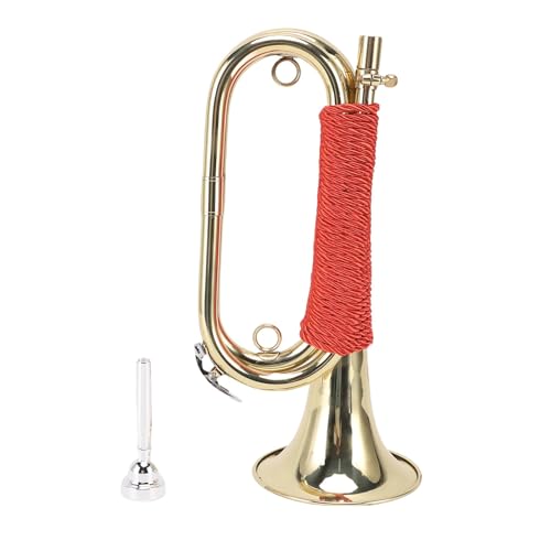 Jelquix Brass Bugle, Gold Plated Cavalry Trumpet with Red Braided