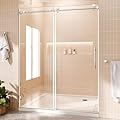 Sliding Glass Shower Door, 56-60" W x 74" H Frameless Shower Door, 5/16" (8mm) Tempered Glass Door for Bathroom, Explosion-Proof Film, Stainless Steel Hardware, Brushed Nickel