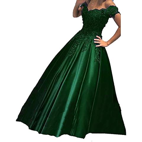 Off The Shoulder Floral Beaded Lace Prom Evening Dresses Emerald Green US 2 Cover