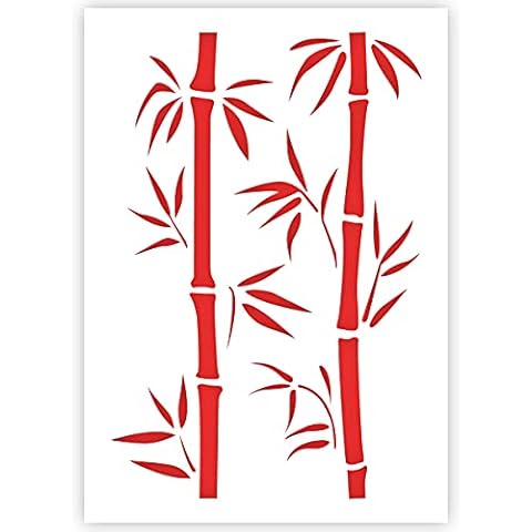 QBIX Flower Stencil - Bamboo Branch - A5 - Reusable Kids Friendly DIY Stencil for Painting, Baking, Crafts, Wall, Furniture Cover