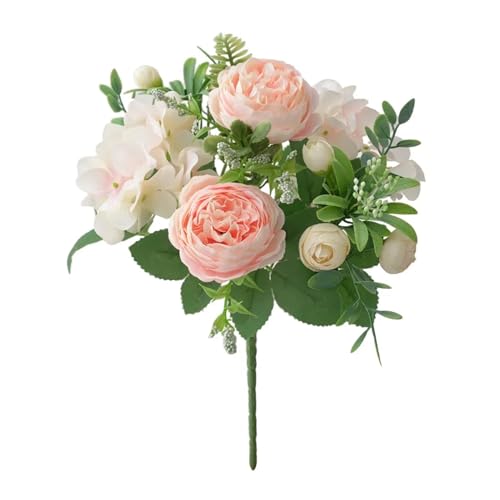 Künstliche Blumen zur Dekoration, künstliche Blumen, blaue Seidensträuße, künstliche Waldhortensien, Pfingstrosenknospen, Hochzeitsbraut, Handstrauß, Hausgarten, Schreibtischblume(Champagne Powder)
