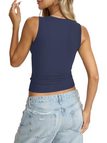 Image of Eachyes Womens V Neck Tank Tops Sleeveless Slim Fit Shirts Summer Going Out Fashion Outfit Clothes 2026