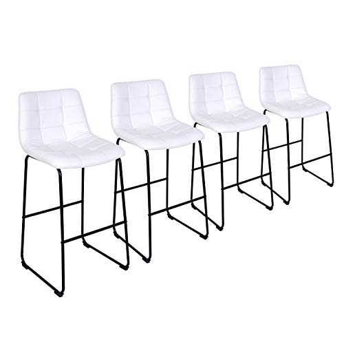 Pub Height Bar Stools with Back, PU Leather Pub Stool Chairs Armless Modern Kitchen High Dining Chairs with Metal Legs Upholstered,Set of 4 White