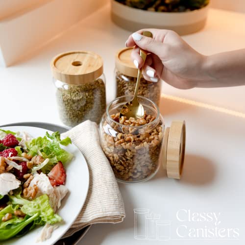 Set Of 3 Airtight Glass Jars With Bamboo Lids - Decorative & Durable 16-Oz Borosilicate Glass Canisters Hold Coffee Beans, Tea, Flour, Sugar, Nuts, Candy, Bath Salts & More #TOP5