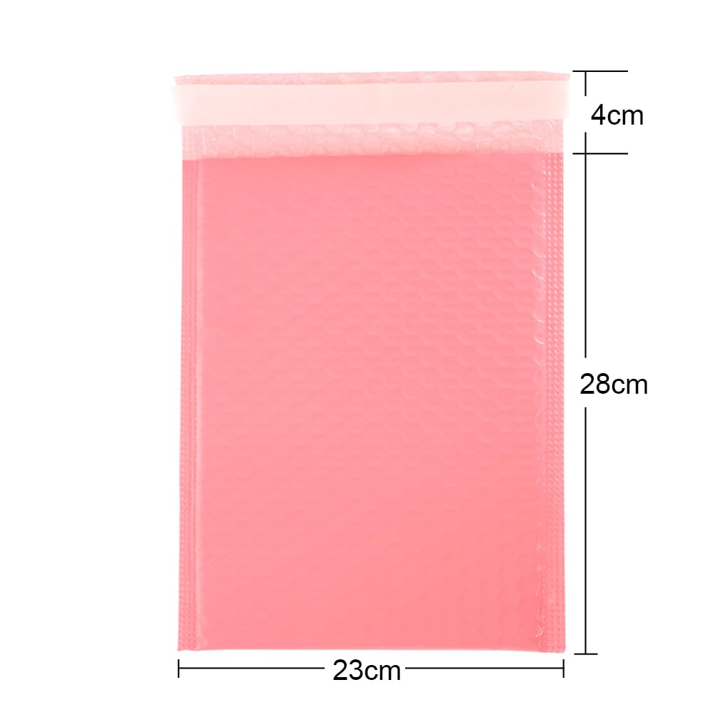Sobres Acolchados 100 Uds. Sobres acolchados de burbujas for correo, película perlas, regalo, bolsa sobre for libro, revista, forrado, autosellado, rosa(23x28cm-100pcs)
