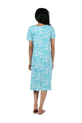 Image of LA CERA Women's 100% Cotton Floral A-Line Sun Dress with Side Pockets Midi | Scoop Neck | Short Sleeves | Side Pockets | Floral Print