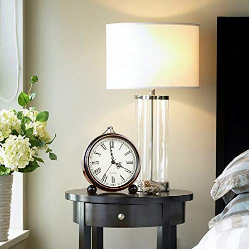 Siemoo Retro Metal Table Clock Battery Operated Non-Ticking Silent Quartz Table Desk Small Alarm Clock Vintage European Desk Shelf Hd Glass Desk Clock For Kids Bedroom Living Room Decoration (Roman) #TOP7