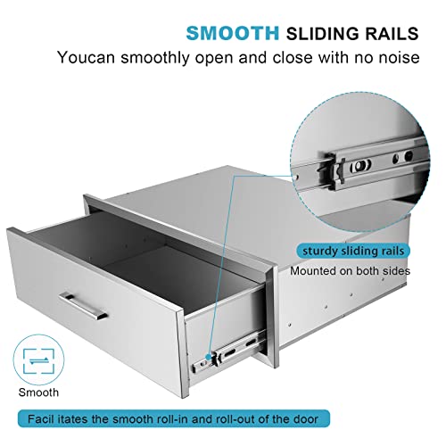 Artyuio Outdoor Kitchen Drawer Single Bbq Drawer 30Wx10Hx20D Stainless Steel Bbq Access Drawer With Handles, Flush Mount Storage Enclosed Cabinets Horizontal Bbq Island Drawers #TOP2