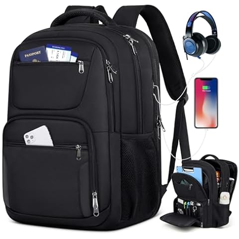 Travel Laptop Backpack, 17 Inch Extra Large Laptop Backpack with USB Charging Hole 45L Anti Theft Travel Backpack Water Resistant College Business Computer Bag Fit 17.3 Inch Laptop for Men Women Black Cover