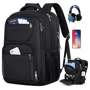 Travel Laptop Backpack, 17 Inch Extra Large Laptop Backpack with USB Charging Hole 45L Anti Theft Travel Backpack Water Resistant College Business Computer Bag Fit 17.3 Inch Laptop for Men Women Black