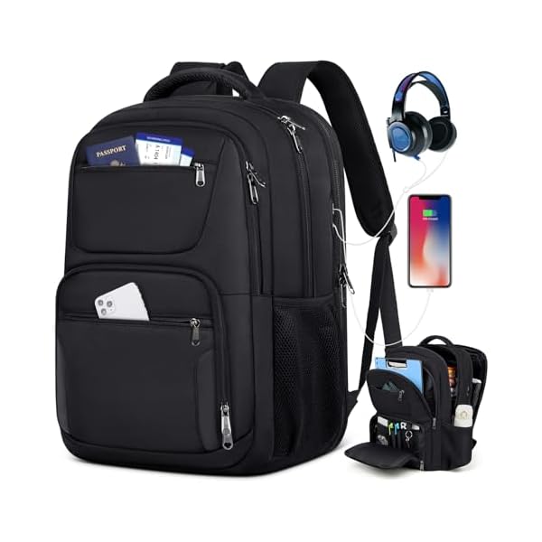 Travel Laptop Backpack, 17 Inch Extra Large Laptop Backpack with USB Charging Hole 45L Anti Theft Travel Backpack Water Resistant College Business Computer Bag Fit 17.3 Inch Laptop for Men Women Black