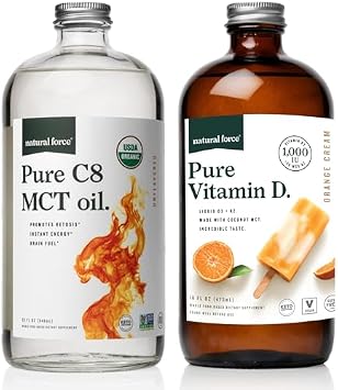Natural Force Pure Vitamin D Orange Cream, 16 fl oz Organic Pure C8 MCT Oil 32 oz