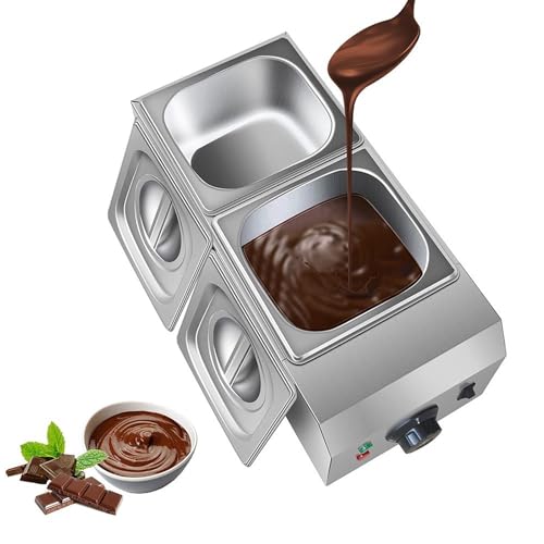 KELUNIS Fundidor De Chocolate De Acero Inoxidable Olla para Fundir Chocolate con 2 Tanques Calentador De Chocolate EléCtrico Control De Temperatura De 0 A 203 ℉,3L
