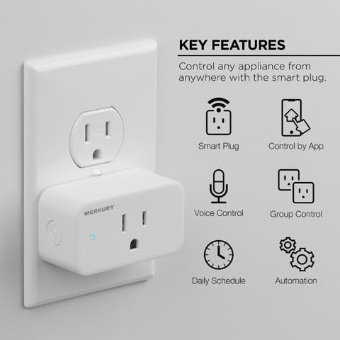 Key features of Merkury Smart Plug with icons