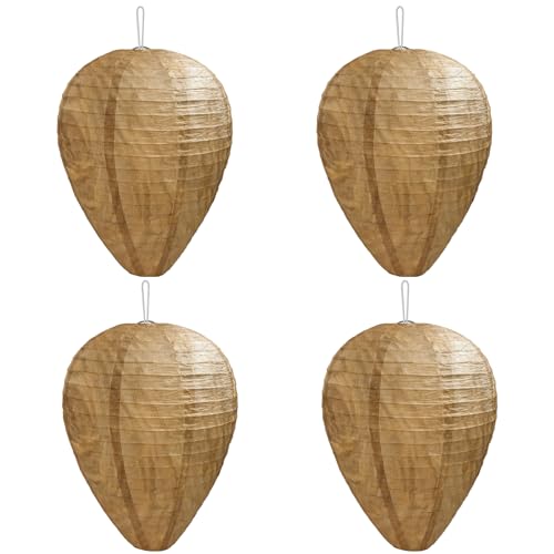 4 Packs Wasp Traps Killer Repellent,Waterproof Wasp Nest Decoy,Hanging Fake Wasp Nest Decoy Artificial Hornet Decoy Nest Hanging Wasp Deterrent for Home and Garden Outdoor