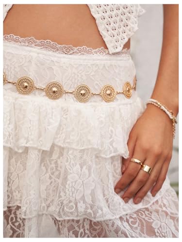 GORGLITTER Women's Y2k Western Gold Belt Chain Metal Concho Y2k Chain Cowgirl Waist Belts3
