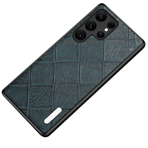 LTLCBBL Funda para Samsung Galaxy s22/s22 plus/s22 Ultra,Carcasa de Piel Genuina Estuche Textura a Cuadros Borde Elevado Suave TPU Bumper Funda Móvil Ultrafina,Azul,s22 6.1'' Cover