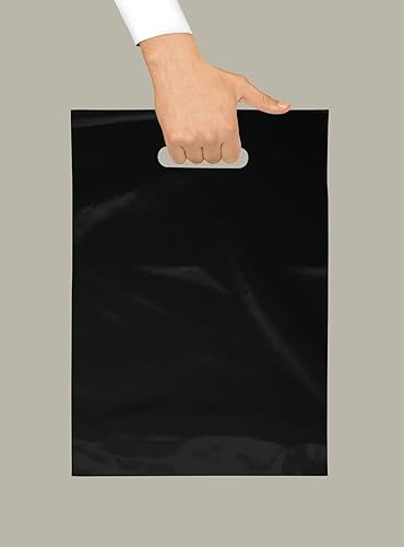 Miniatura 7 de Bolsa de plástico con asa troquelada de 90 x 120in bolsas de plástico negro paquete de 100 para venta al por menor regalos ferias comerciales y más