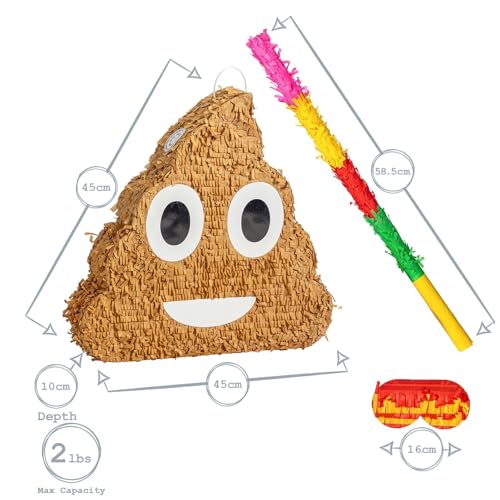 Fax Potato Poop Emoji Pinata, Rainbow Buster Stick and Blindfold Set (W45 x D10 x H45cm) Fill Your Own Kids Large Party Supplies Themed Birthday Fun Decoration Pinata for Kids Parties & Games