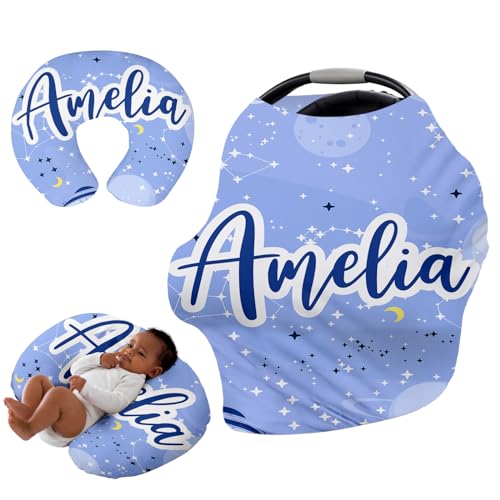 Image of Personalised Car Seat Cover for Babies - Multi-use Carseat Canopy Cover with Name, Purple Pattern Car Seat Covers, Christmas Birthday Gifts for Infant Boys and Girls