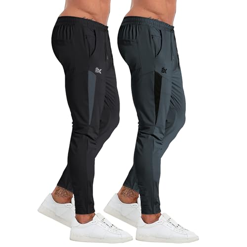 Image of BROKIG Mens Tapered Gym Joggers Pants Workout Sweat Pants | Athletic,Running,Hidden Zipper Pocket,Ankle Zip,Functional Breathable Mesh,Quick Dry,4-Way Stretch,Polyester Spandex Blend