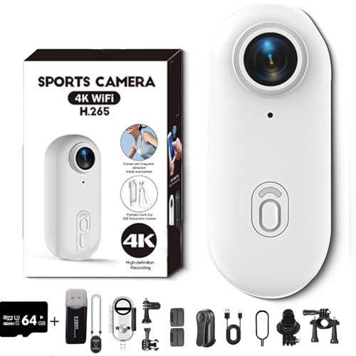 Stallion Frames Body Camera StallionFrames 4K Mini HandsFree BodyCam Portable Wearable Mini Action Cam con Magnetic Clip per POV Cycling Diving White-high version4K