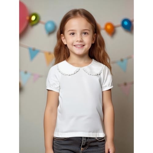 Image of MODNTOGA Kids Girls Basic Shirt Long Sleeve 3 Solid Color Doll Collar Tops Blouse
