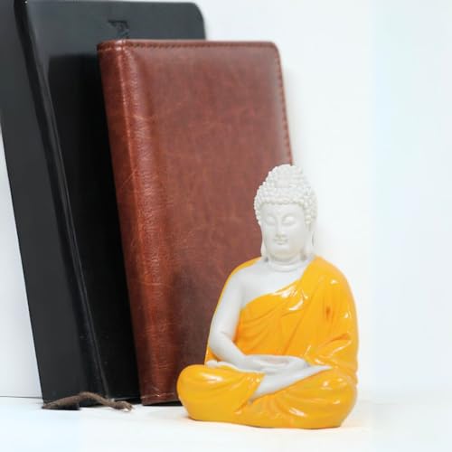 Image of Pot's & Plant's Pot's & Plant's Handcrafted Polymarble Meditation /Dhyan Buddha Statue Lord Figurine /Idol (5.5-inch) (Orange)