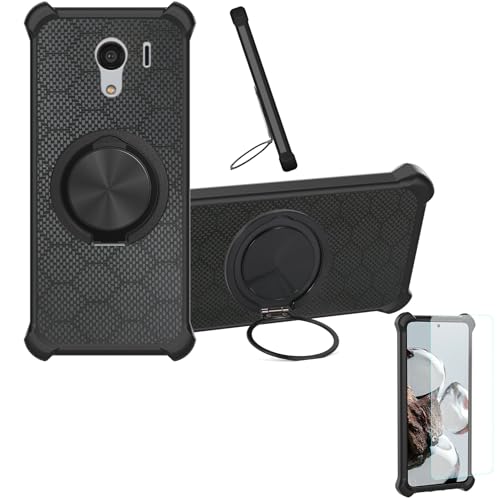 Case Compatible for Kyocera Digno F Phone Case Cover [with 1* Tempered Glass Screen Protector] Hybrid Case[360°Ring Support, Magnetic] CX-25-HEI