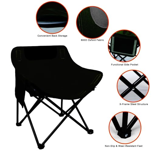 Image of ORILEY Folding BackRest Camping Chair with Handbag Portable and Lightweight Carbon Steel Collapsible Chairs for Outdoor Picnic Fishing Beach Travelling & Gardening (1 Pc, Black)